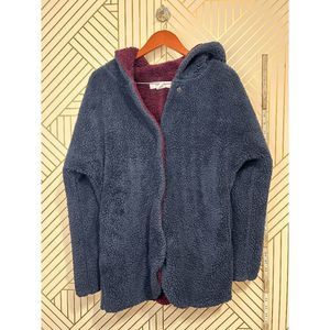 Workshop Republic Clothing Women's Hooded Fleece Button Jacket Blue Red Size XS